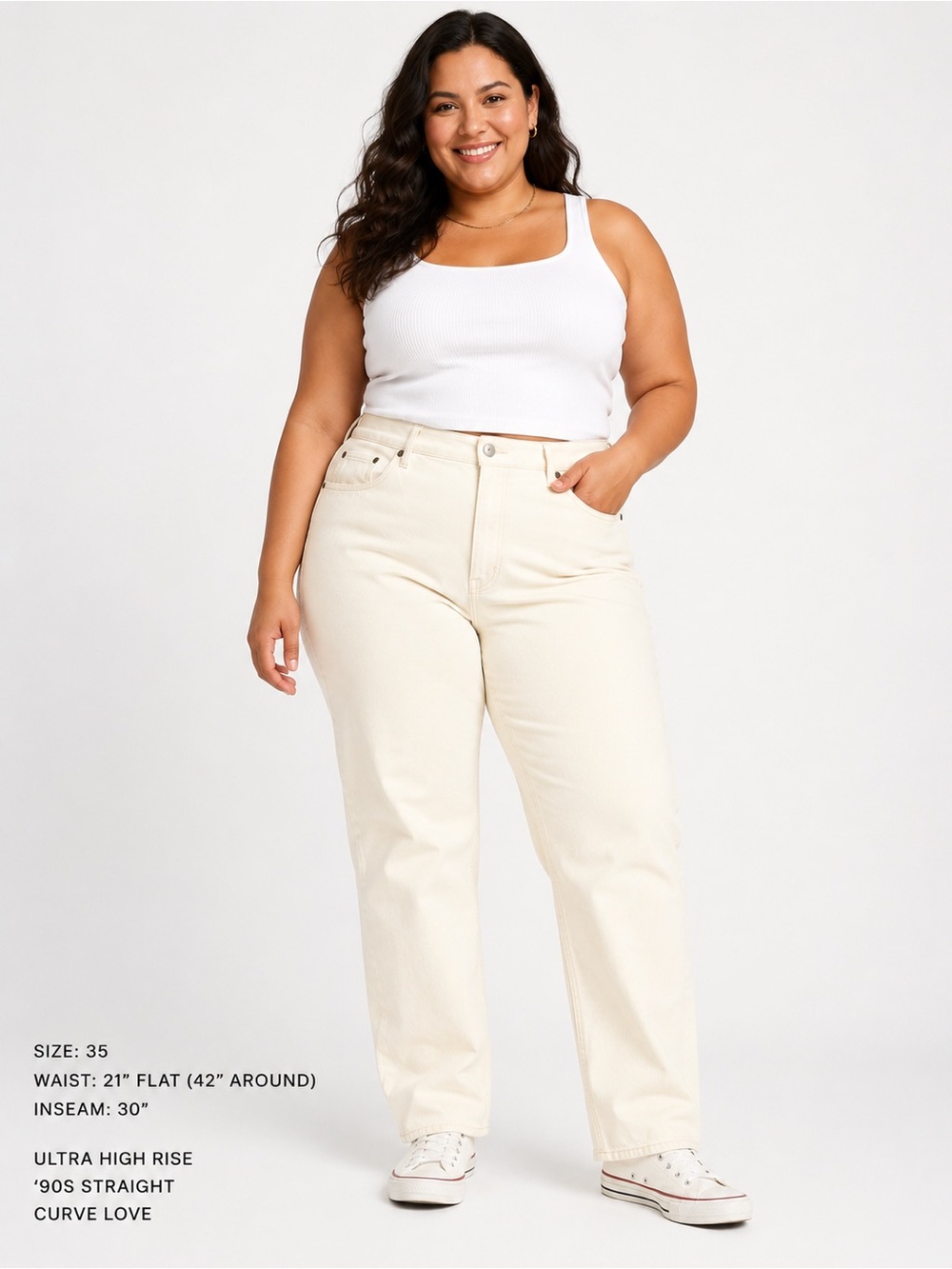 Abercrombie Curve Love The ’90s Straight Ultra High Rise Jeans Cream Size 35/20R